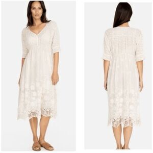 Johnny Was Ambre Embroidered Midi Dress Cream Ivory Size M Eyelet Boho Sheer
